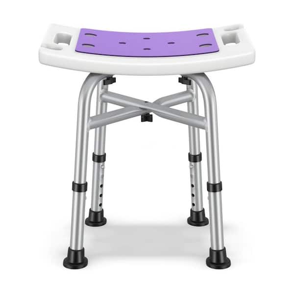 Adjustable Shower Stool in Purple and White with Suction Feet and Padded Seat, Shower Seat, Shower Chair for Elderly