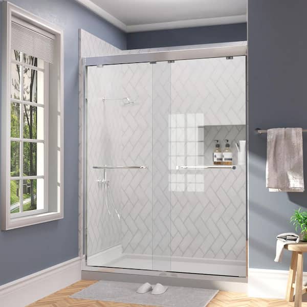 tydex ShiftPro 60 in. W x 72 in. H Sliding Framed Shower Door in Chrome with Clear Glass