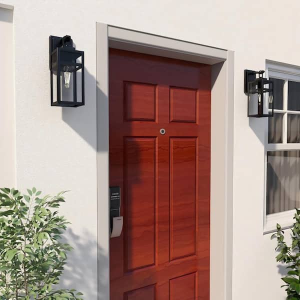 Black Outdoor Sconce Lantern With Clear Shade, Hardwired, No Bulbs Included