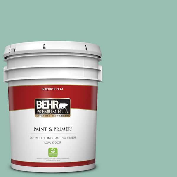 BEHR PREMIUM PLUS 5 gal. #PPU12-07 Spring Stream Flat Low Odor Interior Paint & Primer