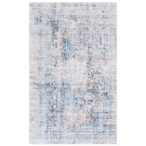 Arizona Navy/Beige 6 ft. x 9 ft. Distressed Border Ornate Machine Washable Area Rug