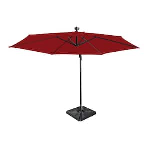 10 ft. Aluminum and Steel LED Cantilever Solar Patio Umbrella in Red with 4-Piece Base