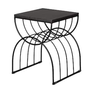 19 in. Black Metal Rainbow Stool/Side Table with a Granite Top