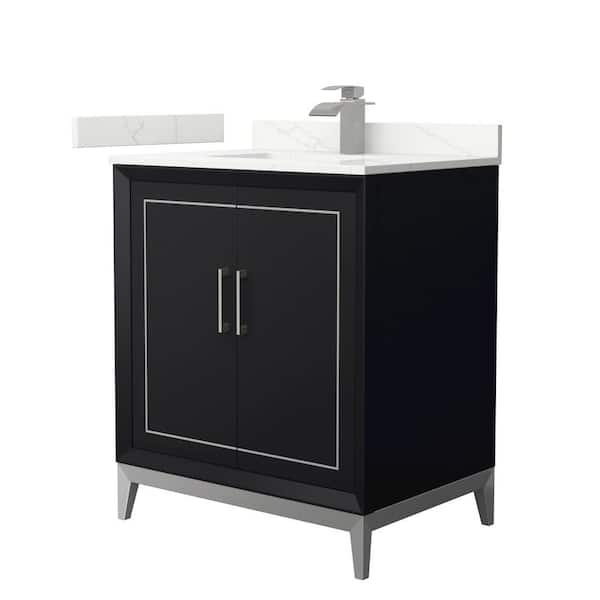 Wyndham Collection Marlena 30 in. W x 22 in. D x 35.25 in. H Single Bath Vanity in Black with Giotto Quartz Top