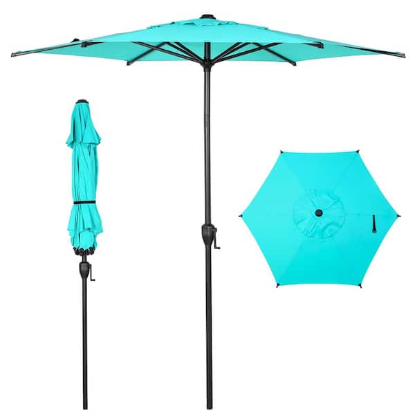 Abba Patio Lyon 7.5 ft. Steel Market Solar Horizontal Tilt Patio Umbrella in Light Blue