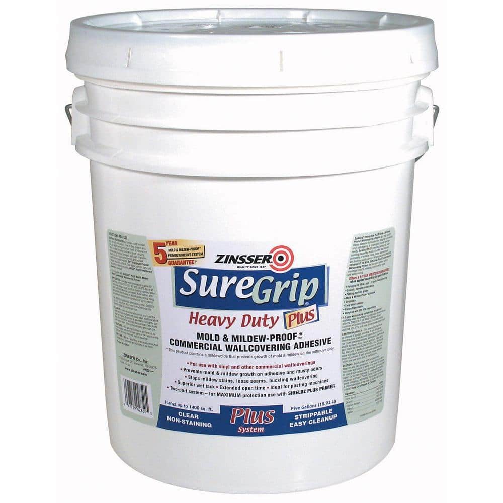 Zinsser SureGrip 5 gal. Clear Heavy Duty Plus Mold & Mildew-Proof  Commercial Wallcovering Adhesive 2850 - The Home Depot