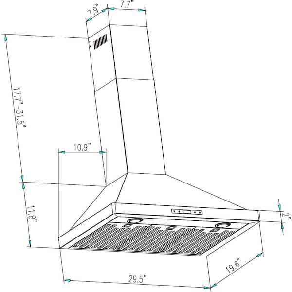 30 inch Wall Mount Range Hood Kitchen Exhaust Stove Vent 350CFM Mechanical Control in Black