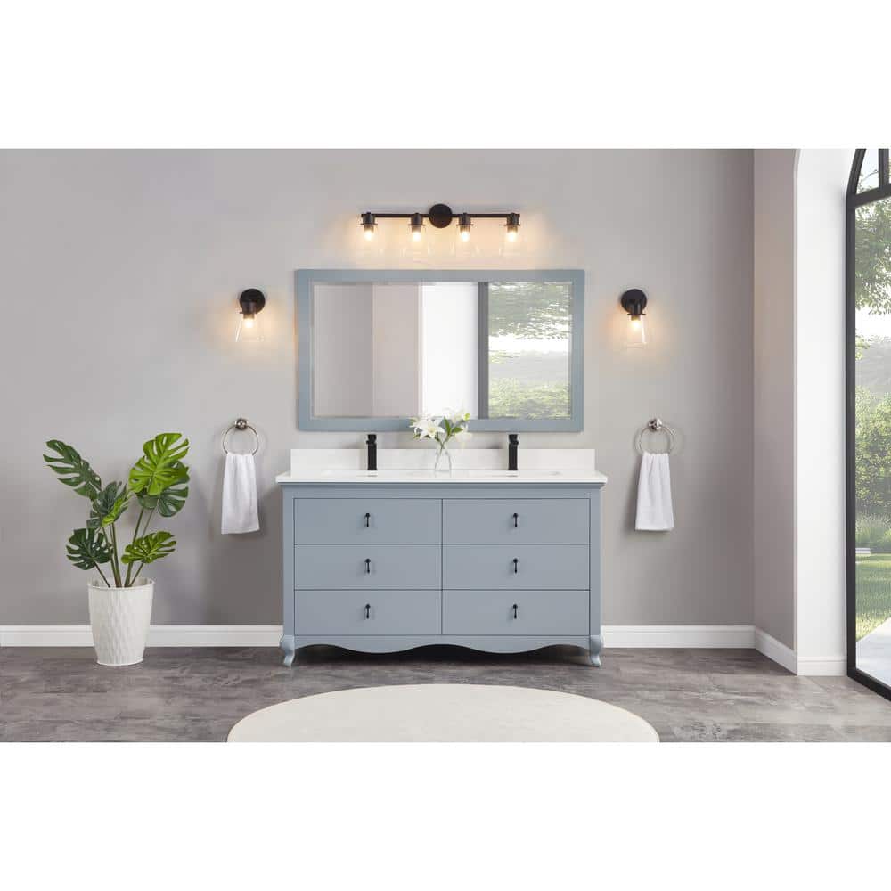 Large Teal Wood Rectangular Bathroom Vanity Mirror
