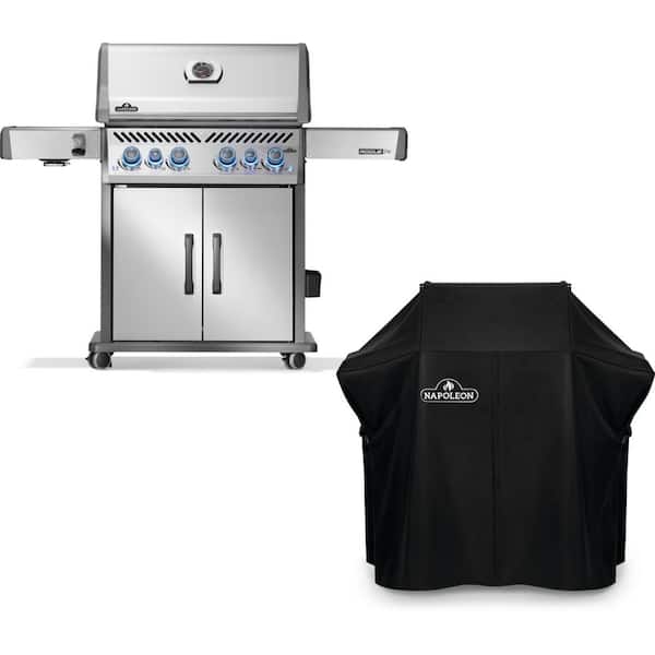 Rogue Pro-S 525 4-Burner Propane Gas Grill in Stainless Steel with Infrared Side and Rear Burner with Grill Cover
