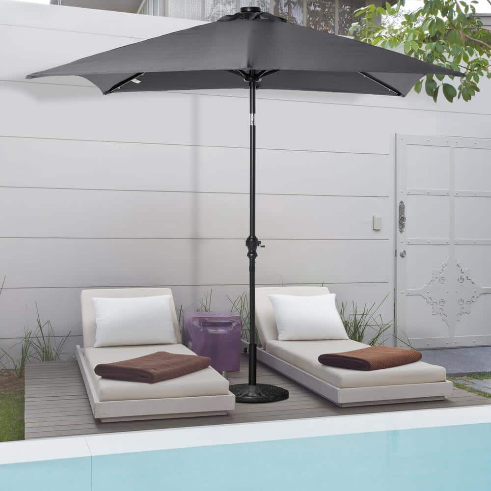 Dark Gray Solar LED Lighted Patio Umbrella with Crank and Tilt