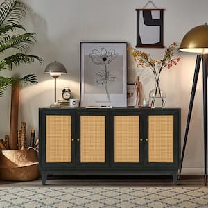 59.8 in. W x 15.6 in. D x 32.3 in. H Black Linen Cabinet with Buffet Sideboard, 4 Doors and 2 Adjustable Shelves