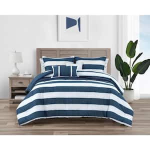 Highline 5-Piece Navy Blue Cotton Bonus Full/Queen Comforter Set