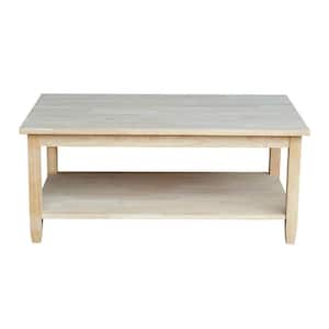 Solano 42 in. Unfinished Large Rectangle Wood Coffee Table with Shelf