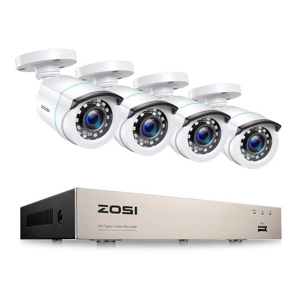 8-Channel H.265+ 2MP DVR Home Security Camera System with 4 1080P Wired Outdoor Bullet Cameras Surveillance System White