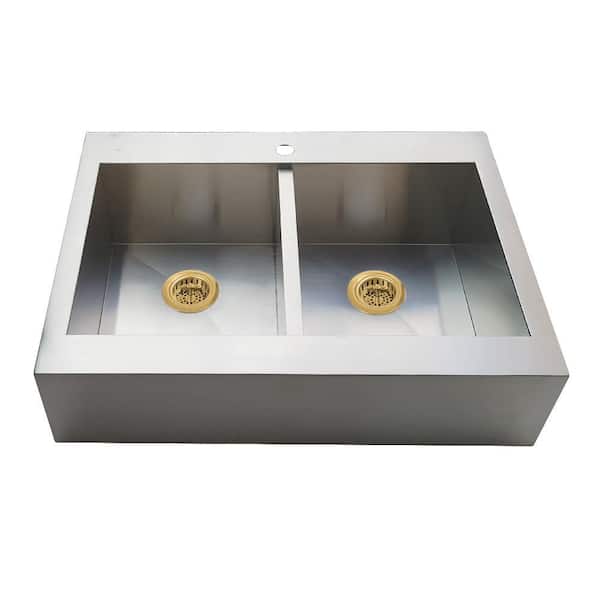 Edinburg 35.8 in. Drop-In 50/50 Double Bowl Stainless Steel Kitchen Sink with Basket Strainer