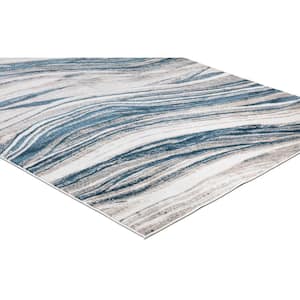 Jefferson Collection Marble Stripes Blue 7 ft. x 9 ft. Area Rug