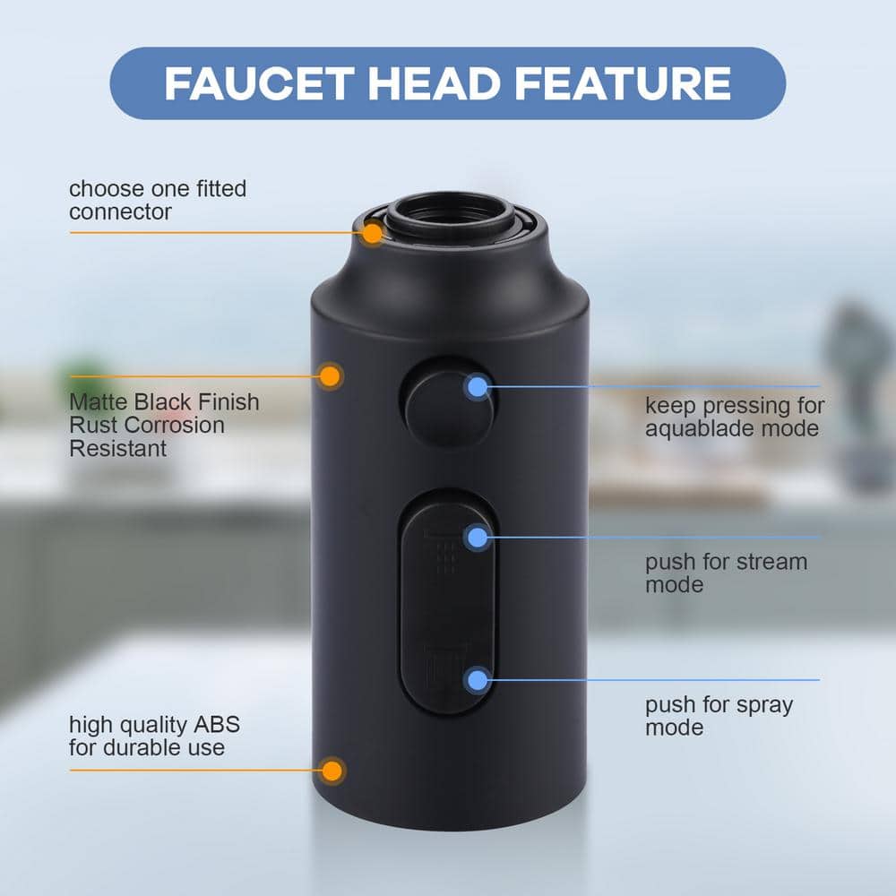 Matte Black 3-Function Kitchen Faucet Spray Head with 9 Adapters