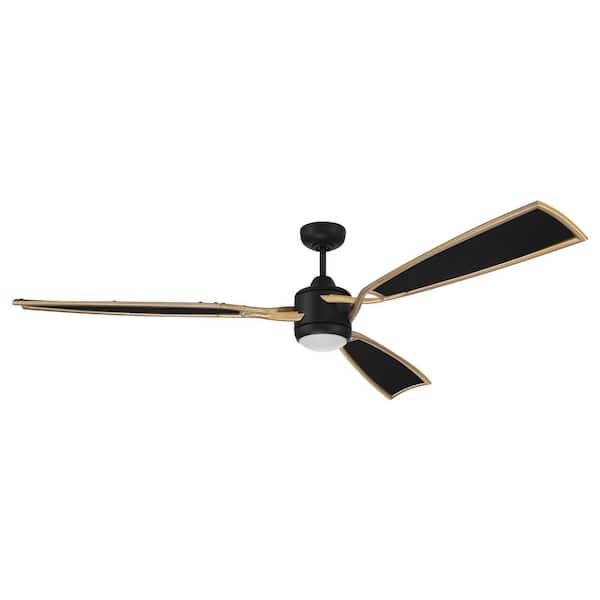 CRAFTMADE Viva 72 in. Smart Indoor Flat Black/Satin Brass Finish Ceiling Fan Integrated LED w/ Wi-Fi Enabled Remote/Wall Included