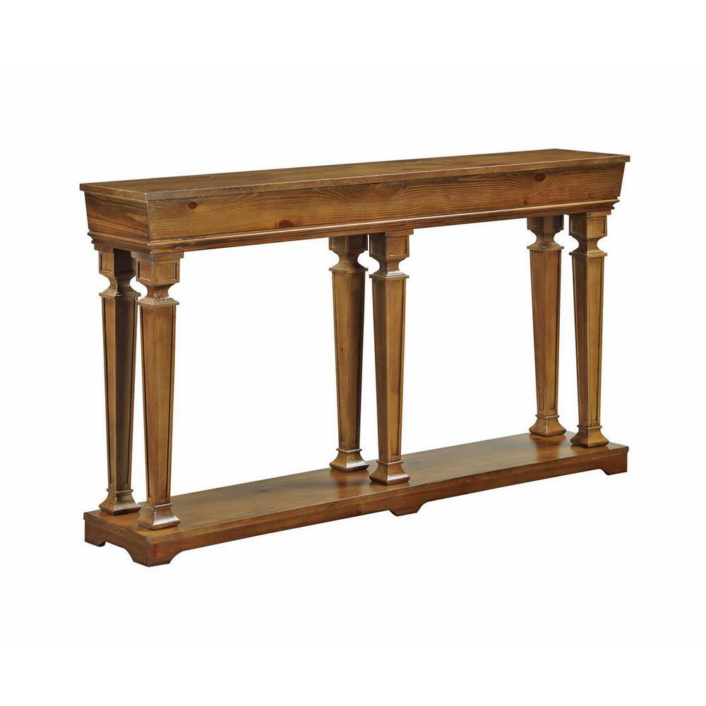 Oak Brown 60" Wooden Console Table with Bottom Shelf