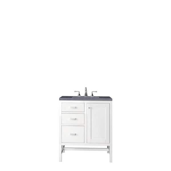James Martin Vanities Addison 30 in. W x 23.5 in. D x 35.5 in. H Bathroom Vanity in Glossy White with Charcoal Soapstone Quartz Top