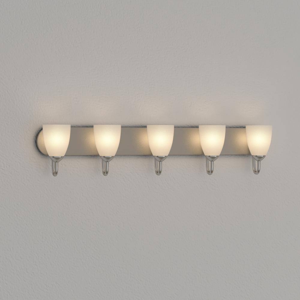 Brushed Nickel 5-Light Bath Vanity with Etched Glass Shades