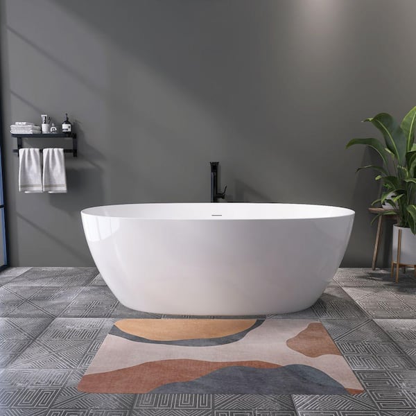 Xspracer Moray 67 in. x 32 in. Acrylic Flatbottom Freestanding Soaking Non-Whirlpool Bathtub with Pop-up Drain in Glossy White