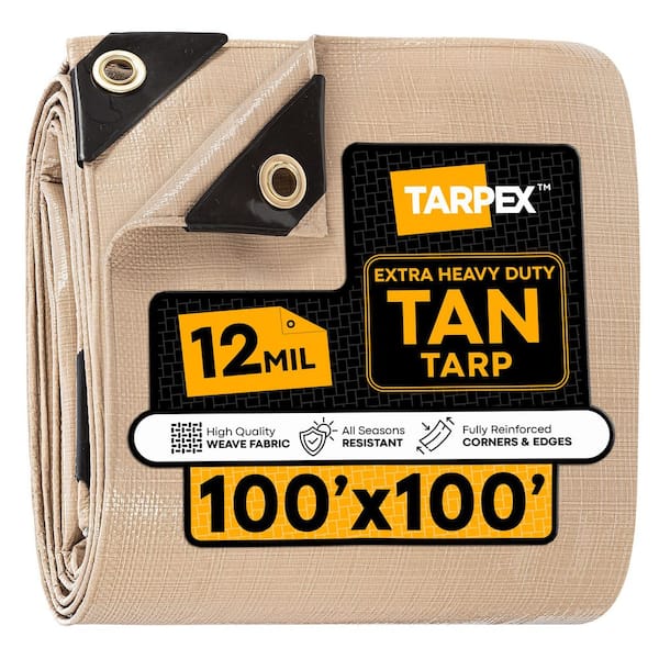 12 Mil Extra Heavy-Duty Polyethylene Tarp 100 ft. x 100 ft. Multi-Purpose Tan Protective Cover
