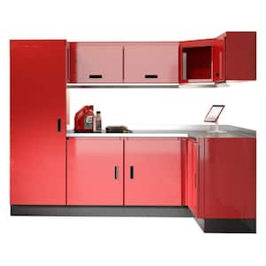 Select Series 75 in. H x 120 in. W x 22 in. D Aluminum Cabinet Set in Red with Stainless Steel Worktop (9-Piece)