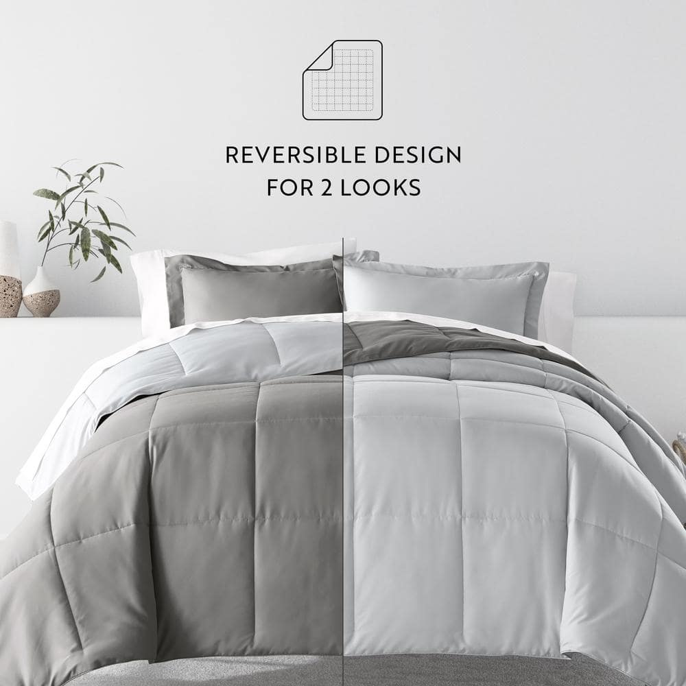 King Gray Reversible Down Alternative Microfiber Comforter Set