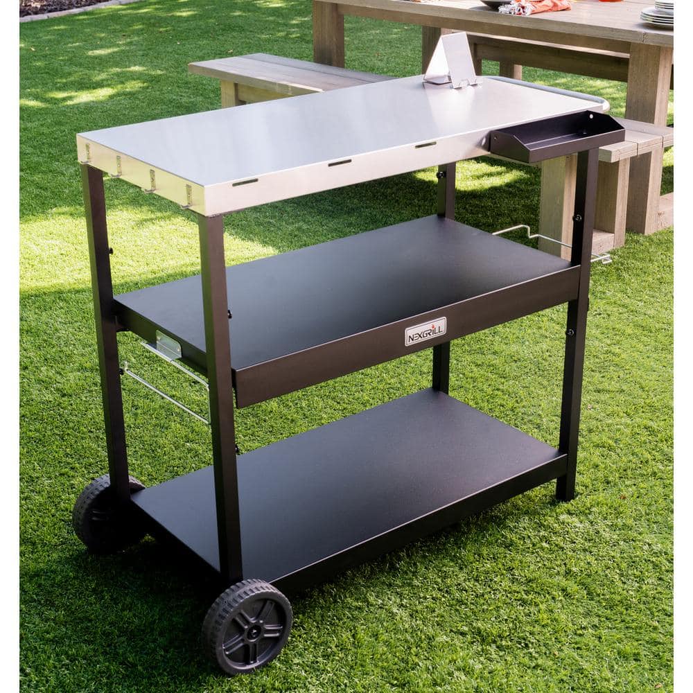 Nexgrill Stainless Steel and Black Outdoor Food Prep Cart