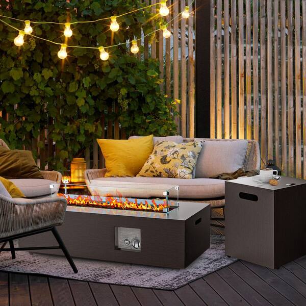 Epicpoplar 42 in. Rectangular Iron Outdoor Faux Walnut Fire Pit
