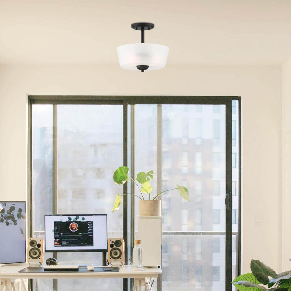 Malone 12" Matte Black Transitional Drum Ceiling Light