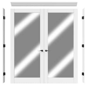 72 in. x 80 in. 1-Lite Mirrored Glass Solid Core White Primed Universal Double Prehung French Door with Assemble Jamb