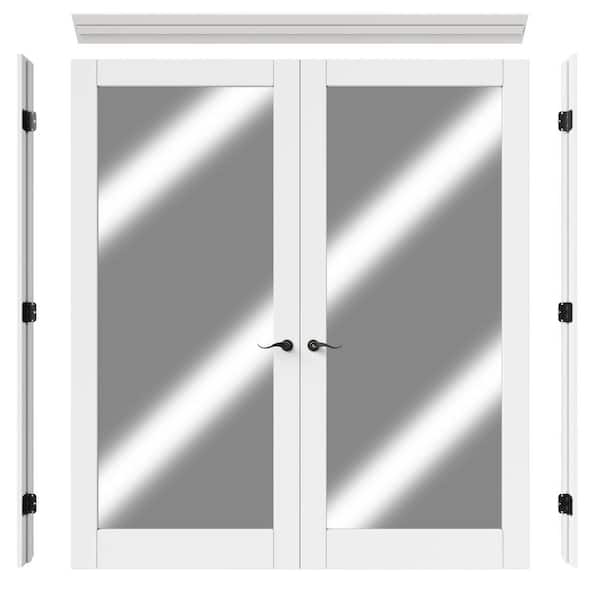 ARK DESIGN 72 in. x 80 in. 1-Lite Mirrored Glass Solid Core White Primed Universal Double Prehung French Door with Assemble Jamb