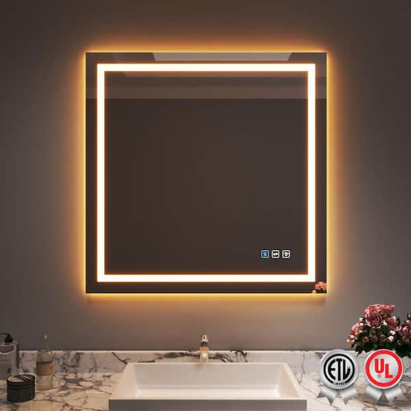 Backlit and Front Light 36 in. W x 36 in. H Rectangular Frameless Wall Bathroom Vanity Mirror
