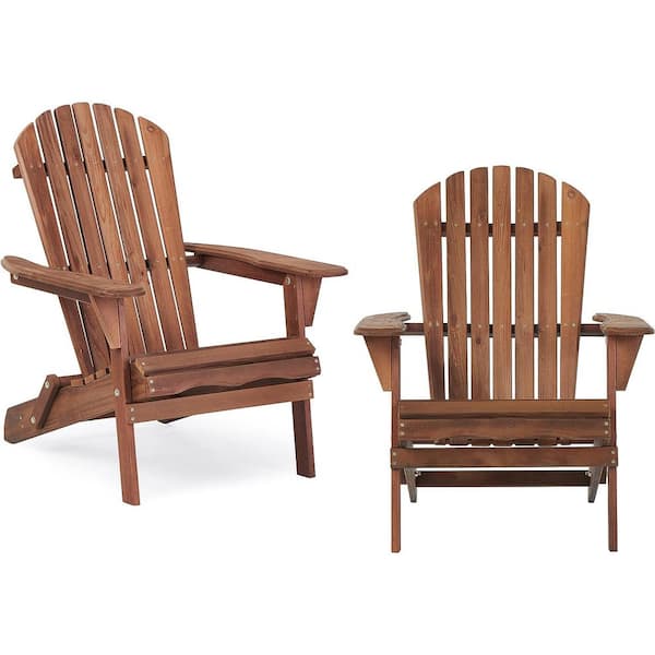 Zeus & Ruta 2-Piece Brown Wood Weather Resistant Folding Adirondack Chair for Outdoors, Garden, Lawn, Backyard