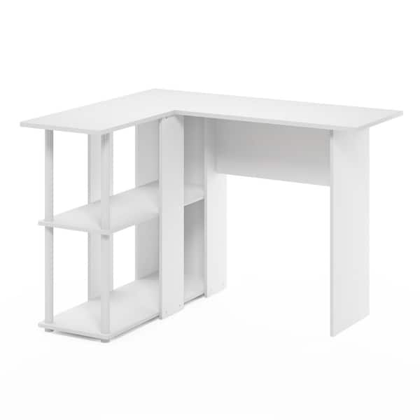 Furinno Abbott 41.14 in. L-Shaped White Writing Desk with Shelves