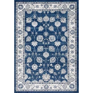 Modern Persian Vintage Moroccan Traditional Navy/Light Grey 4 ft. x 6 ft. Area Rug