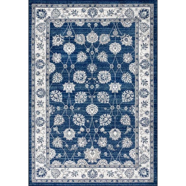 Modern Persian Vintage Moroccan Traditional Navy/Light Grey 5 ft. x 8 ft. Area Rug