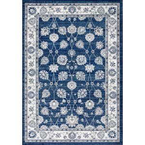 Modern Persian Vintage Moroccan Traditional Navy/Light Grey 8 ft. x 10 ft. Area Rug