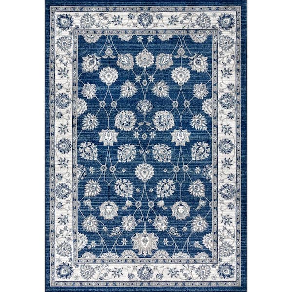 Modern Persian Vintage Moroccan Traditional Navy/Light Grey 8 ft. x 10 ft. Area Rug