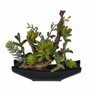 8 in. Green Artificial Mixed Succulent in Ceramic Pot