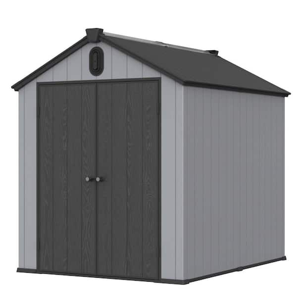 6 ft. W x 8 ft. D Black and Gray Resin Storage Shed Tool Storage with Double Door for Backyard Garden (48 sq. ft. )