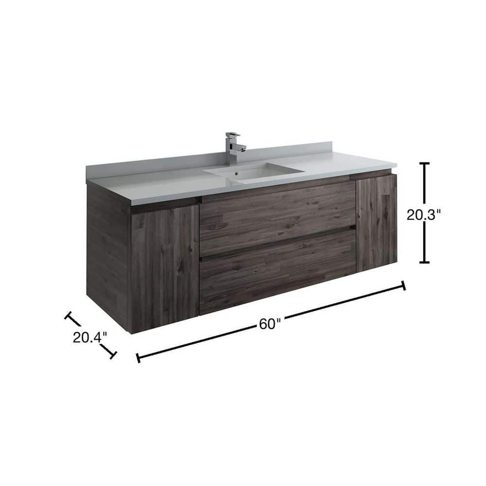 Formosa 60'' Brown Wall-Mount Vanity with Quartz Top