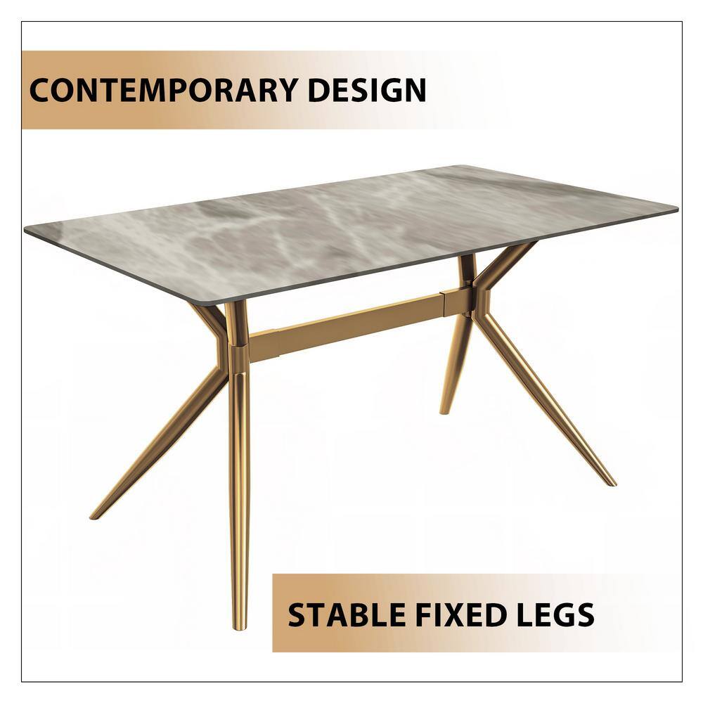 Deep Grey Glass Top Dining Table with Gold Steel Base