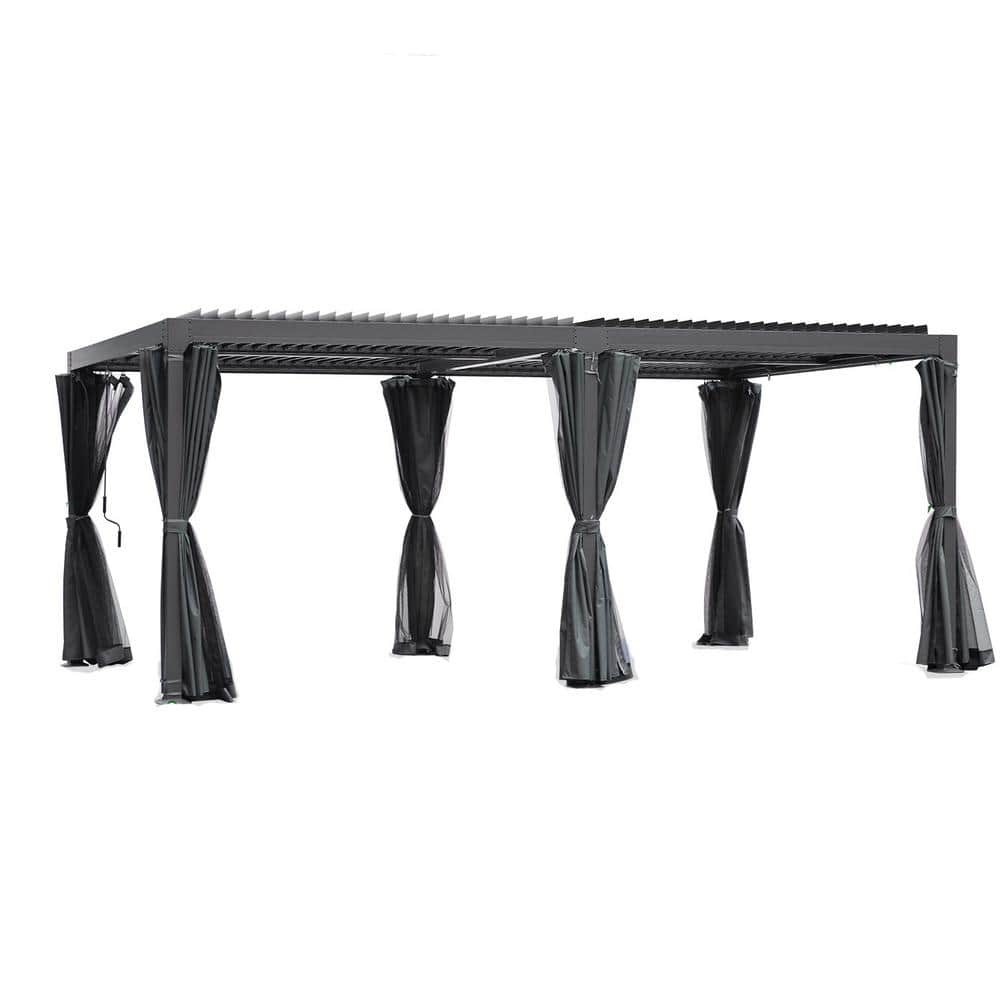 10 ft. x 20 ft. Outdoor Louvered Pergola with Adjustable Aluminum Rainproof Roof with Curtains and Netting, Black price history on PriceWatchPro