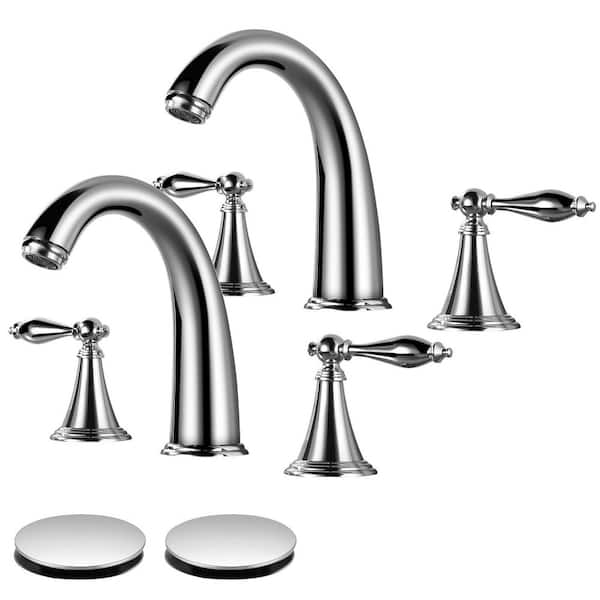 Double Handle 8 in. Widespread Bathroom Faucet 3-Hole Bathroom Sink Faucet in Polish Chrome (2-Pack)