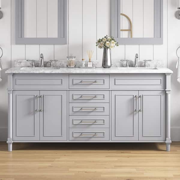 Home Decorators Collection Aberdeen 72 in. Double Sink Dove Gray Bath Vanity with Carrara Marble Top (Assembled)