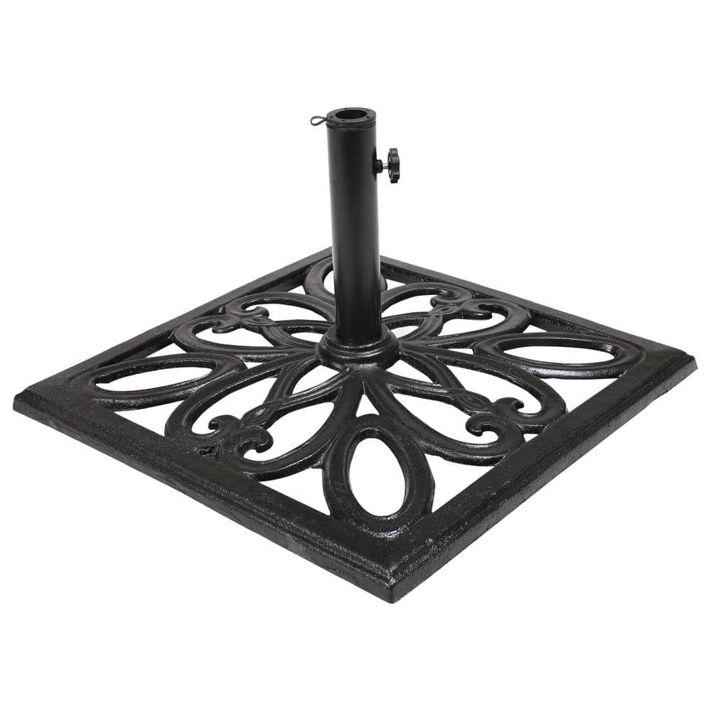 Heavy-Duty Black Cast Iron Square Patio Umbrella Base