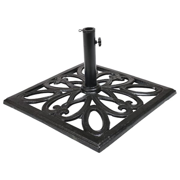 22 in. Square Cast Iron Imperial Geometric Patio Umbrella Base in Black